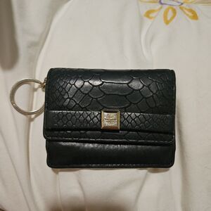 Kate Spade Black Leather Small Zip Keychain Wallet Faux Snake Skin Petty Cute